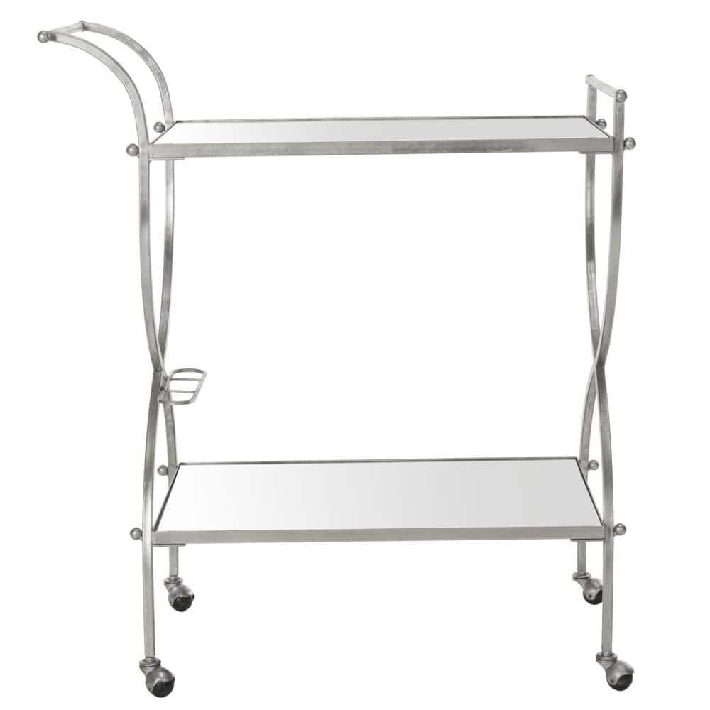 Elegant Transitional 2-Tier Mirrored Bar Cart with Silver Frame
