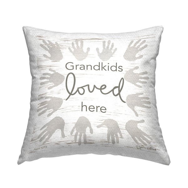 Stupell Industries Grandkids Loved Here Rustic Family Handprints Grey Square Outdoor Throw Pillow