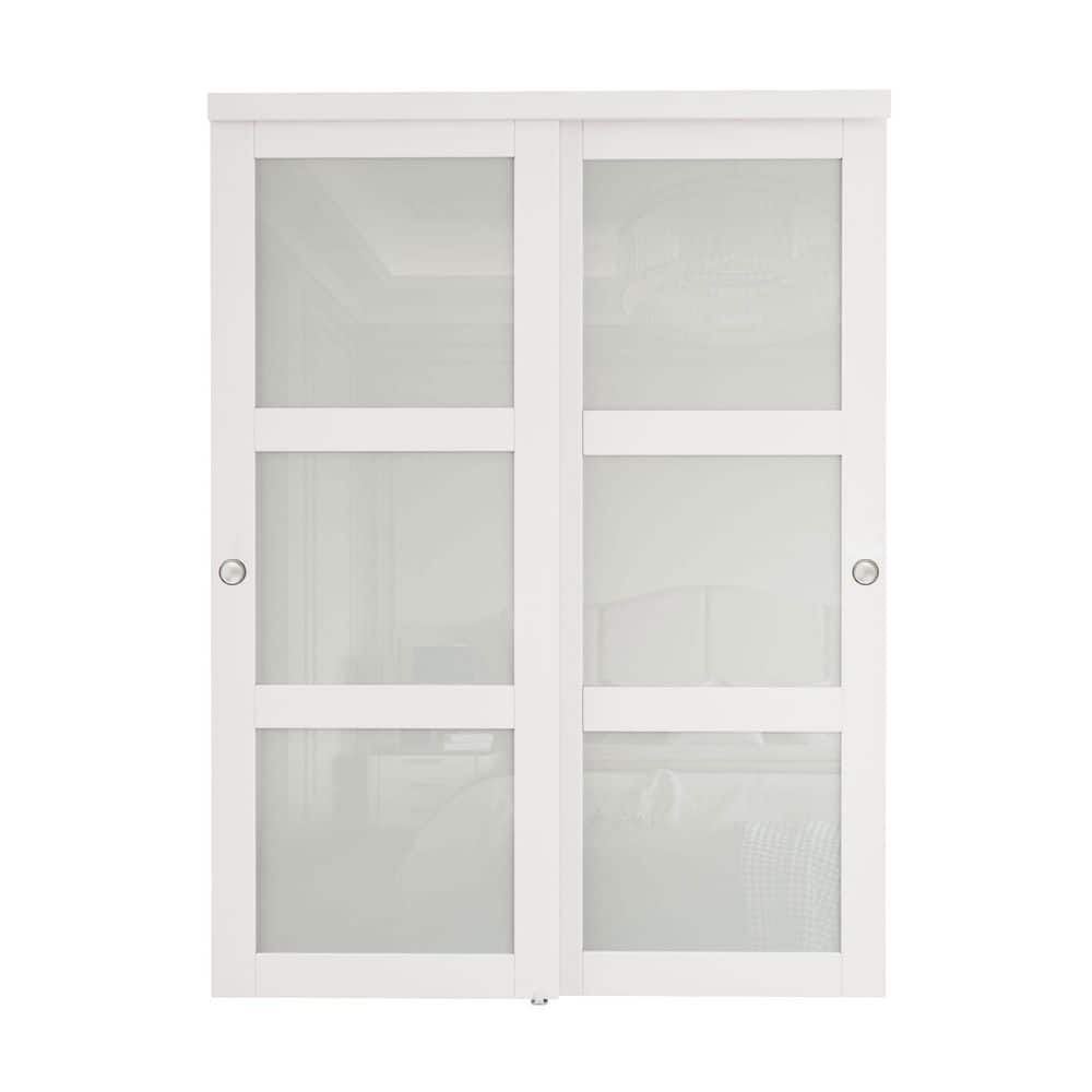 60 in. x 80 in. 3-Lites Tempered Frosted Glass MDF Closet Sliding Door with Hardware Kit price history on PriceWatchPro