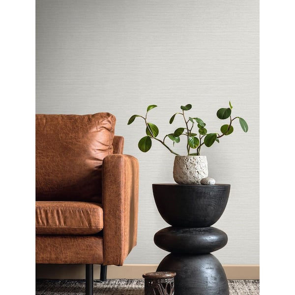 60.75 sq. ft. Grey Mist Newton Sisal Embossed Vinyl Unpasted Wallpaper Roll