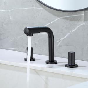 8 in. Widespread Double Handle 360 Degree Swivle Spout Bathroom Faucet with Quick Connect Hose in Matte Black