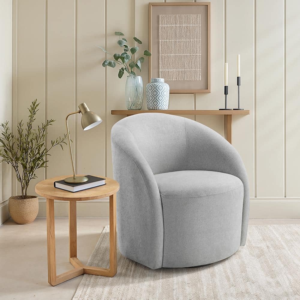 Lazzara Ankara Light Gray Boucle Upholstery Swivel Arm Chair