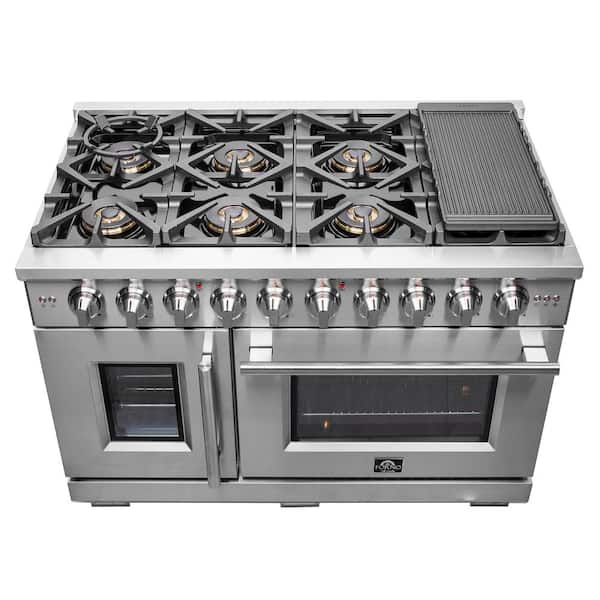 Forno Capriasca 48 in. Freestanding French Door Double Oven Dual Fuel Range  8 Burner Stainless Steel FFSGS6460-48 - The Home Depot