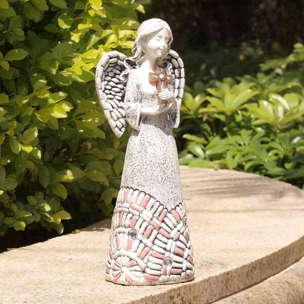 10 in. Solar Cross Praying Angel Garden Statues D08THR6D5F - The