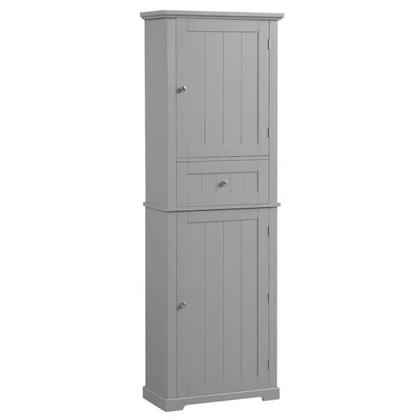 Tatahance 22 in. W x 11 in. D x 67.3 in. H Gray MDF Tall Bathroom Storage Linen Cabinet with Drawers and Adjustable Shelf