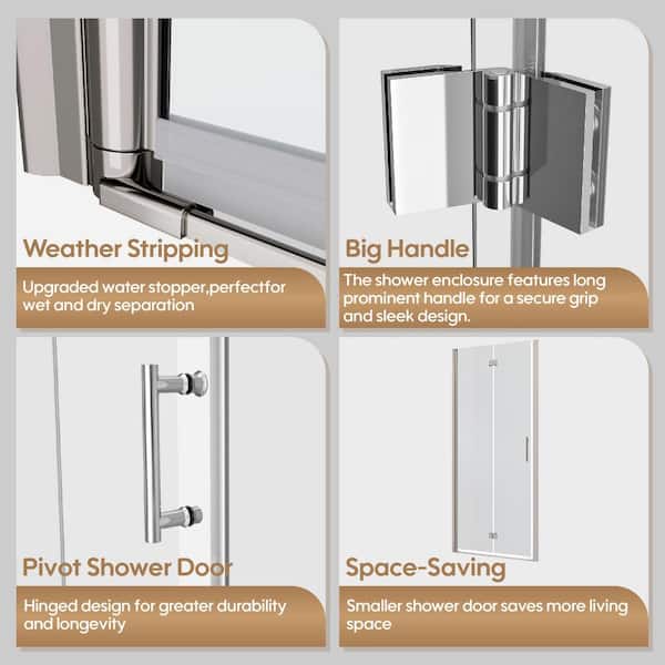 FORCLOVER 32 in. W to 33-3/8 in. W x 72 in. H Bi-Fold Frameless Shower Door in Chrome with Clear Glass