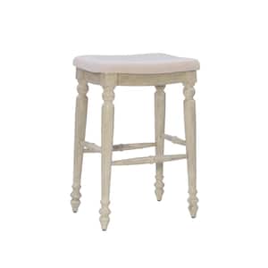 Marino 30 in. Antique White Backless Wood Bar Stool with Fabric Seat
