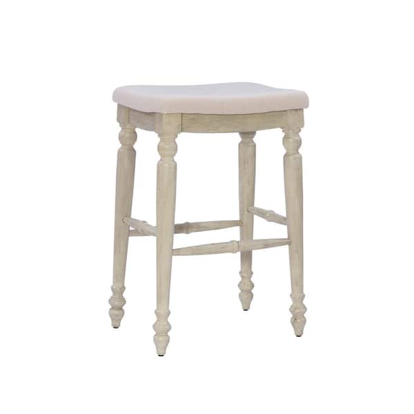 Linon Home Decor Marino 30 in. Seat Height Antique White Backless wood frame Barstool with Beige Polyester seat