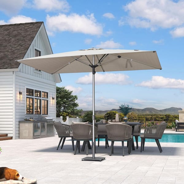 6 ft. x 10 ft. Outdoor Patio Umbrella Silver Pole Market Table Sun Umbrellas with 8-Aluminum Sturdy Ribs in Beige