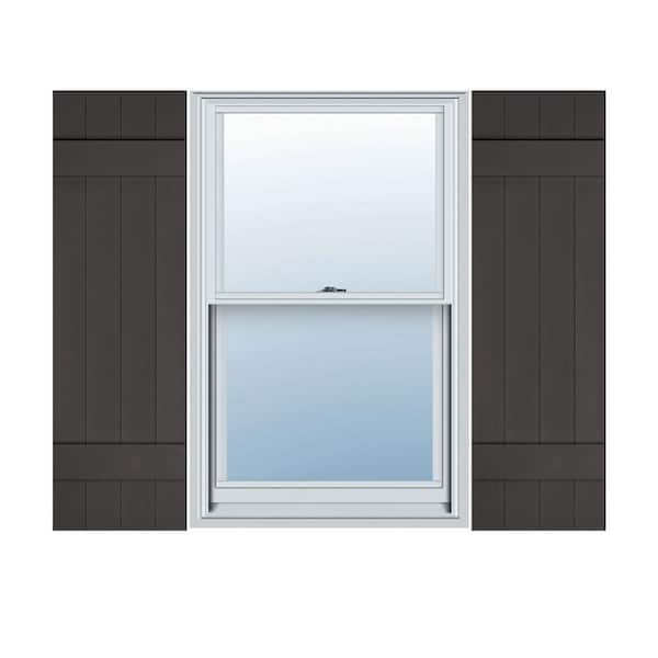 Ekena Millwork 14 in. x 38 in. Lifetime Vinyl Custom Four Board Joined Board and Batten Shutters Pair Musket Brown