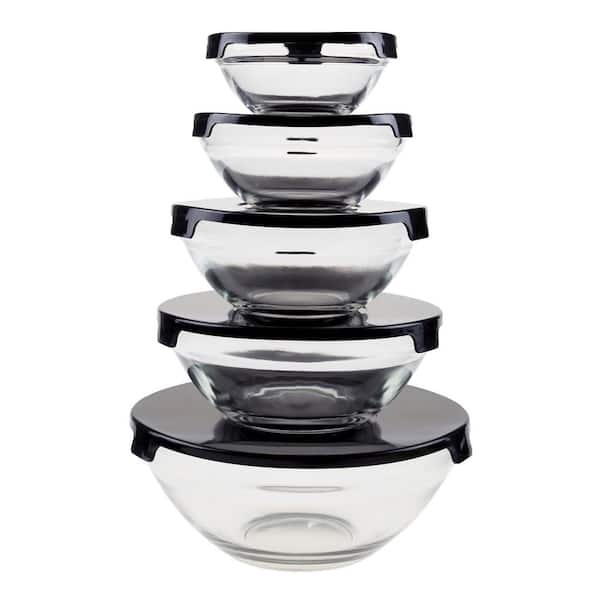 Chef Buddy 10-Piece Glass Bowl Set with Black Lids M031021 - The