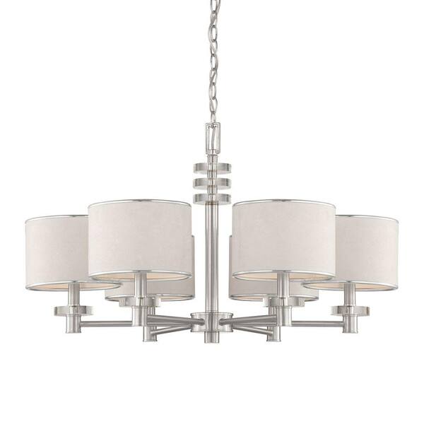 Eurofase Savvy Collection 6-Light Satin Nickel and White Chandelier