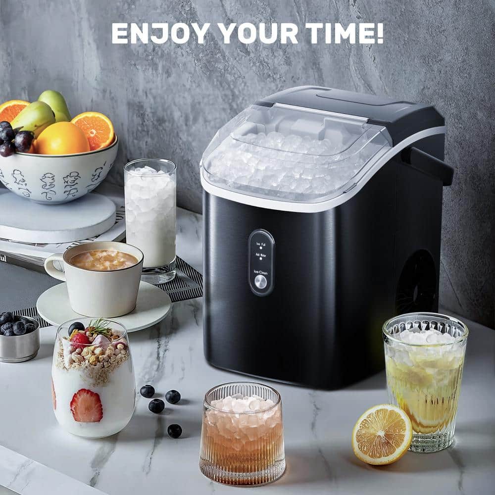 Black Stainless Steel Portable Nugget Ice Maker for Countertop
