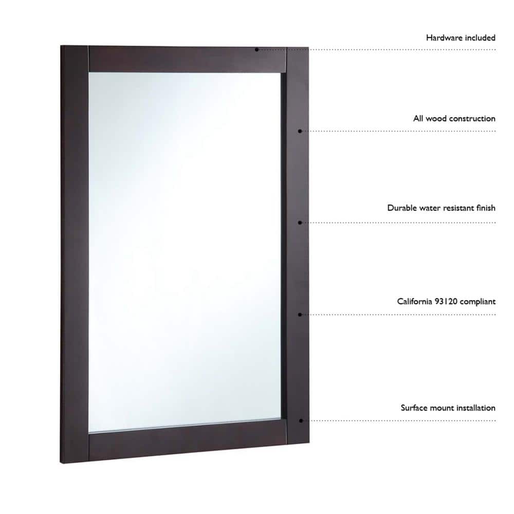 Espresso Pine Wood Framed Rectangular 40"x30" Wall Mirror