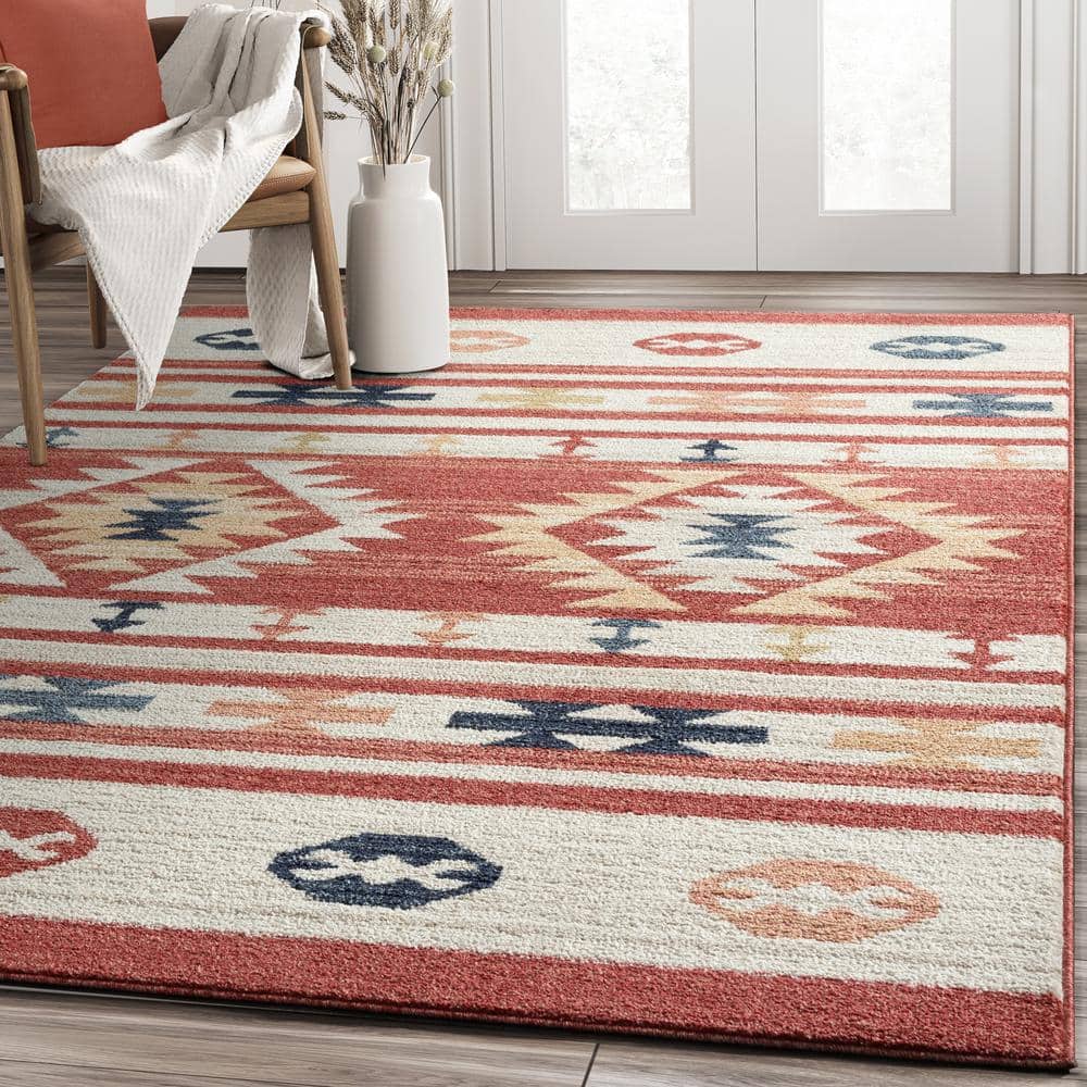 Southwestern Red and Beige 8' x 10' Synthetic Area Rug