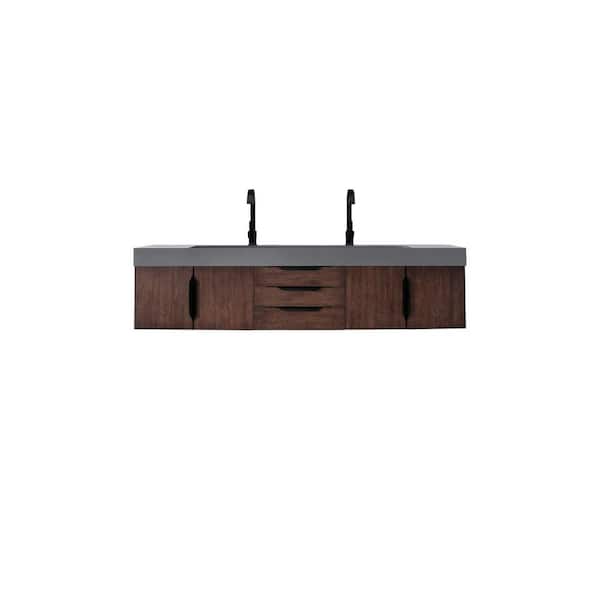 James Martin Vanities Mercer Island 72 in. W x 19 in. D x 18.3 in. H Bathroom Vanity in Coffee Oak with Dusk Grey Glossy Composite Top
