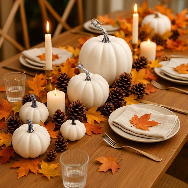 ハーフヘル　ホワイト　ショーティー 目深加工 上質内装 装飾品 残り2点 16 Piece 5.5 in. White Artificial Plant Faux Pumpkin Set for Fall