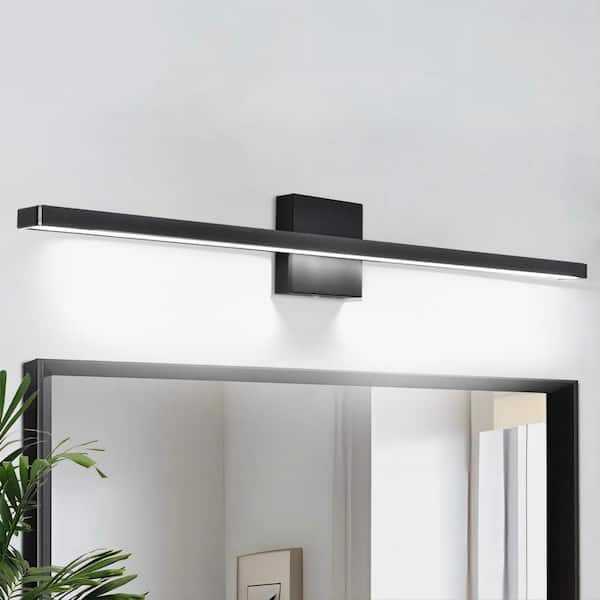 GoYeel 31. 5 in. 1-Light Cold Light Black Integrated LED Vanity Light for Bathroom Mirror