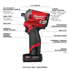 M12 FUEL 12V Lithium-Ion Brushless Cordless Stubby 1/2 in. Impact Wrench Kit with Compact Spot Blower