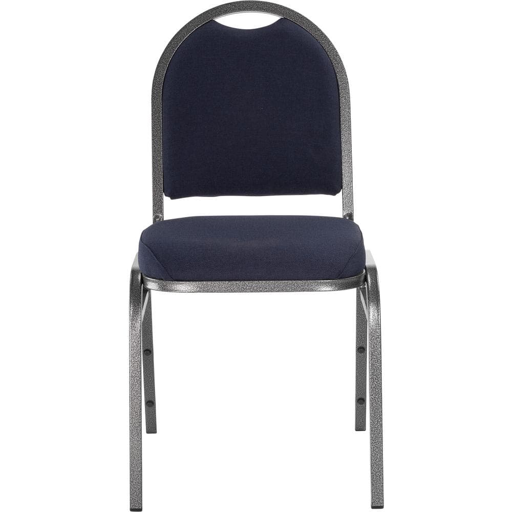 Midnight Blue Fabric and Metal Stackable Armless Side Chair