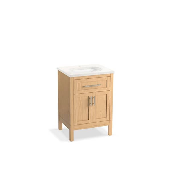 KOHLER Hadron 24.75in. Single Sink Freestanding Light Oak Bath Vanity with White Quartz Top Assembled