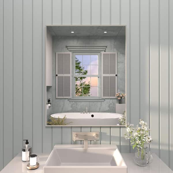 tydex Vibe 24 in. W x 30 in. H Rectangular Framed Wall Bathroom Vanity Mirror in Brushed Nickel