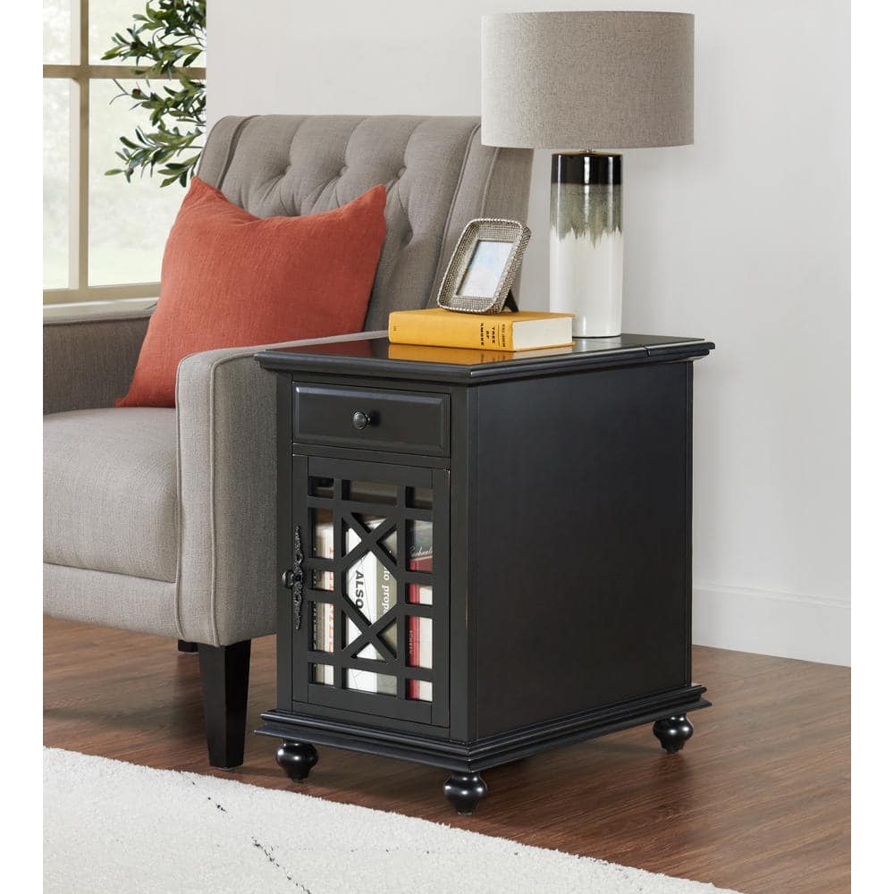 Antique Black Pine and MDF Chairside Table with Storage