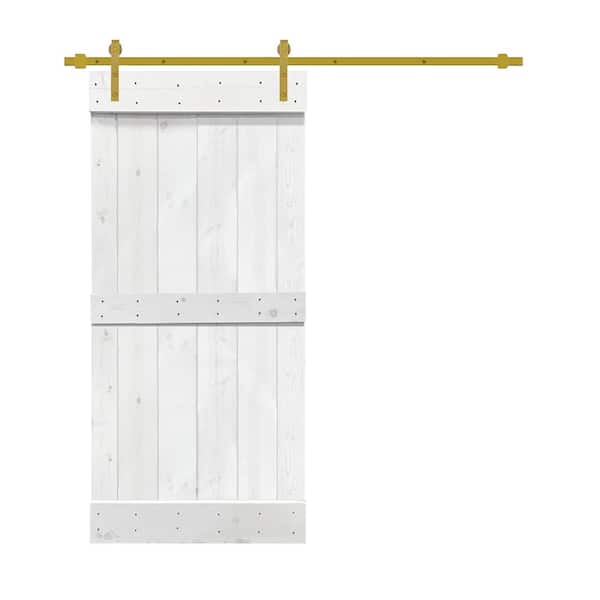CALHOME Mid-Bar 24 in. x 84 in. in Solid White Stained Pine Wood Interior Sliding Barn Door with Hardware Kit