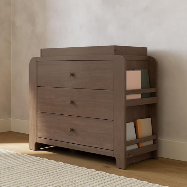 Read-with-Me Hazelnut 3-Drawer 42.87 in. Wide Dresser with Changing Topper