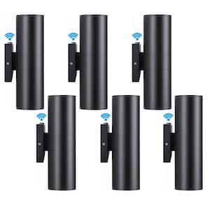 Black Dusk to Dawn Outdoor Hardwired Cylinder Wall Lantern Sconce with Integrated LED Up Down Lights (6-Pack)