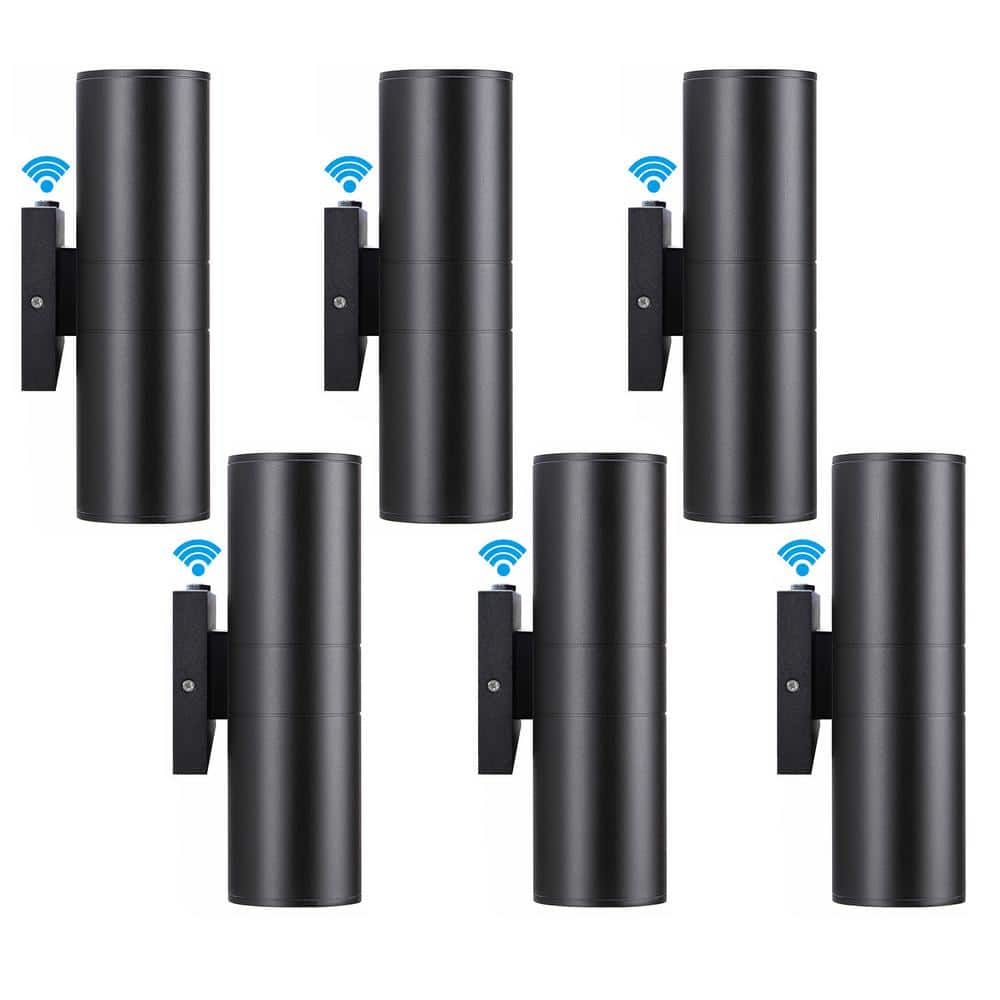 Black Dusk to Dawn Outdoor Hardwired Cylinder Wall Lantern Sconce with Integrated LED Up Down Lights (6-Pack) price history on PriceWatchPro