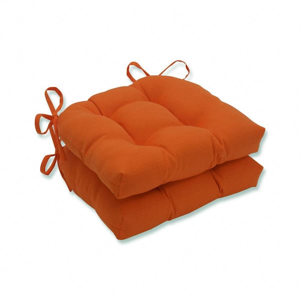 Pillow Perfect Solid 17.5 in. x 17 in. Outdoor Dining Chair Cushion in Orange (Set of 2)