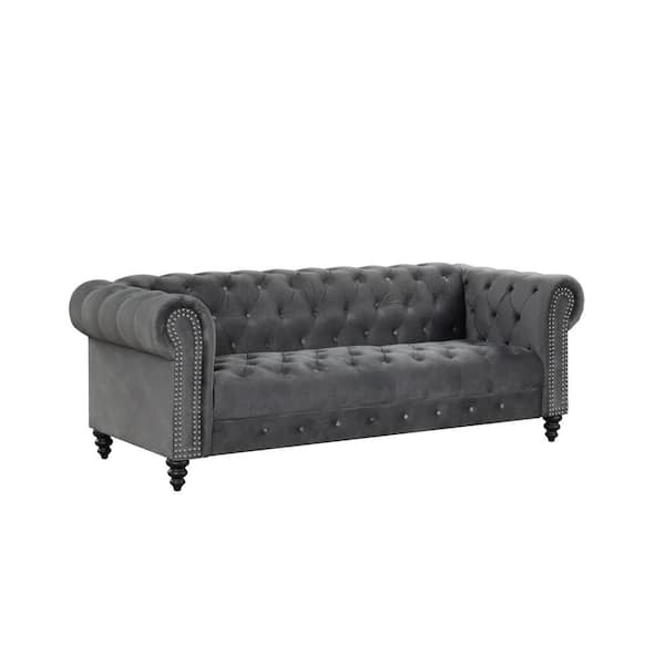 Best Master Furniture Flotilla 89 in. Round Arm 3-Seater Sofa in Gray