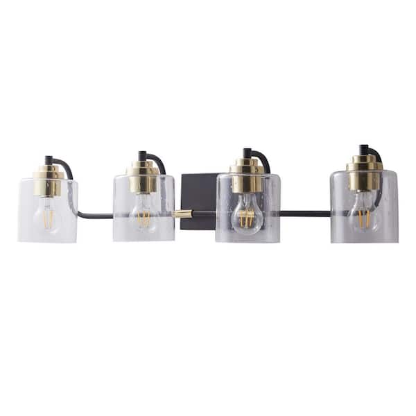 Logmey 23 in. 4-Light Matte Black Bathroom Vanity Light with Clear Seeded Glass Up/Down Wall Mount