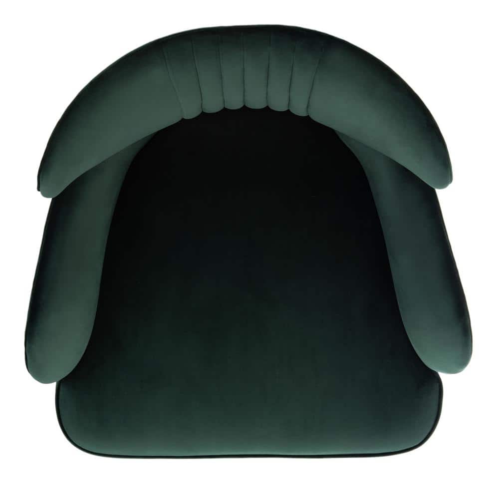 Transitional Forest Green Velvet Wingback Accent Chair with Gold Accents