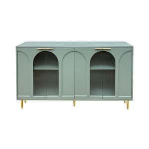 Mint Green MDF 59.8 in. Accent Cabinet 4-Glass Doors Sideboard Buffet Cabinet Storage Cabinet for Living Room, Entryway