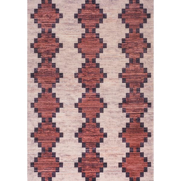 Timantii Modern Trellis Kilim Burgundy/Ivory 8 ft. x 10 ft. Area Rug