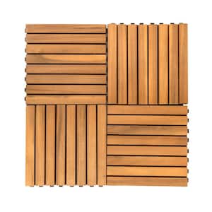 Siavonce 12-Diagonal Slat Acacia Interlocking Deck Tile (Set of 10