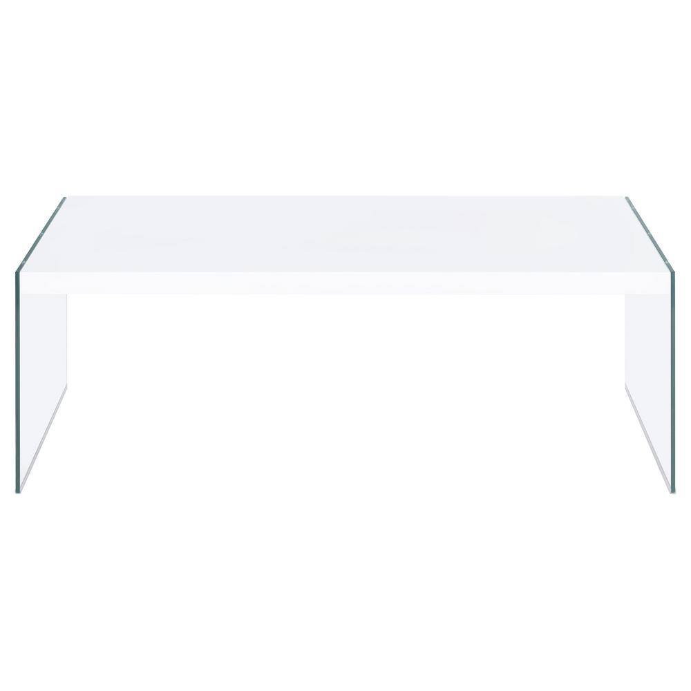 White Gloss Rectangular Coffee Table with Clear Glass Legs
