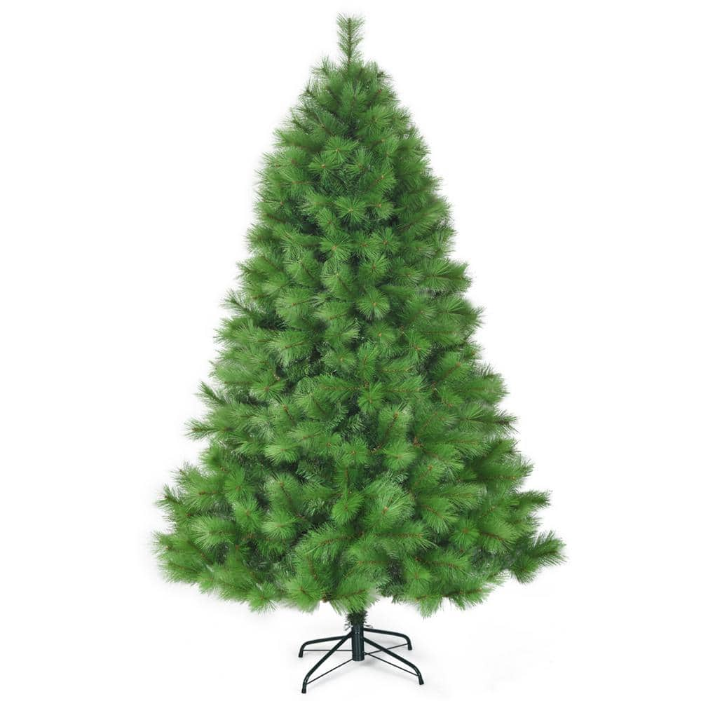 Gymax 7 ft. Metal Artificial Christmas Tree Hinged Tree with Stand 808 ...