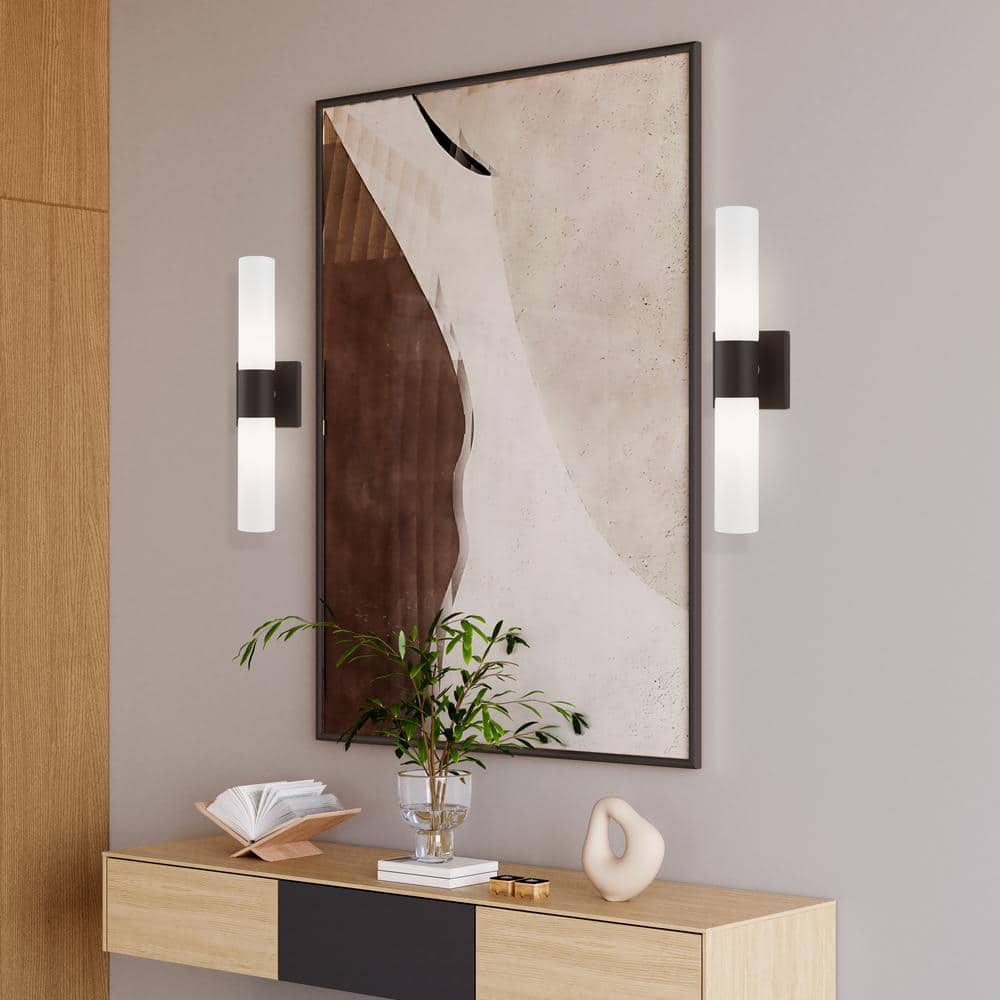 Bronze 17.75" Steel Vanity Light with Opal Glass