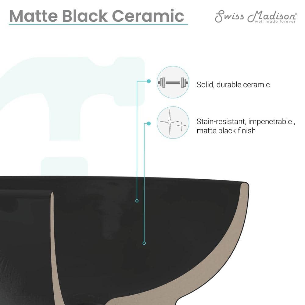 Matte Black Ceramic Vanity Sink Top with Three Faucet Holes