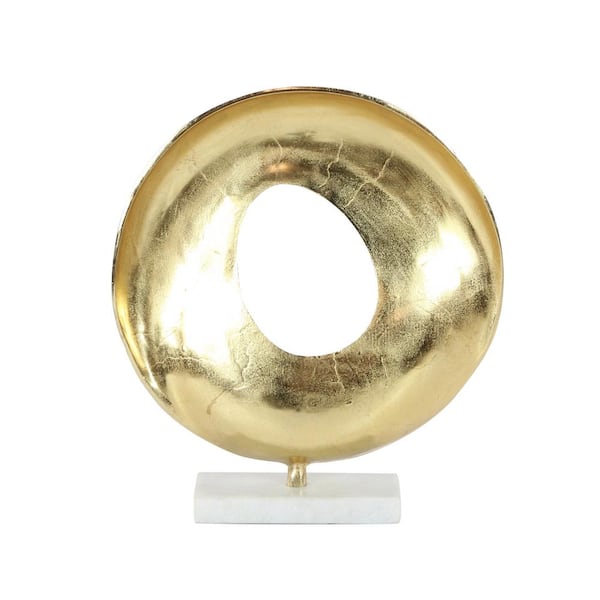 Litton Lane 4 in. x 17 in. Gold Aluminum Geometric Sculpture with Marble Base