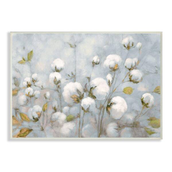 Stupell Industries 10 in. x 15 in. "Cotton Flower Field Neutral Blue Green Landscape Painting" by Julia Purinton Wood Wall Art