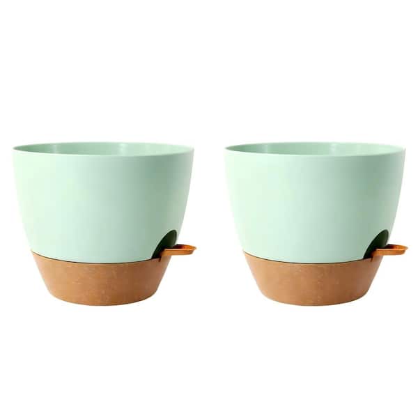 2-Pack 12 in. W x 10 in. H Self Watering Planter with Removable Deep Reservoir and Multi Mesh Drainage Holes, Green