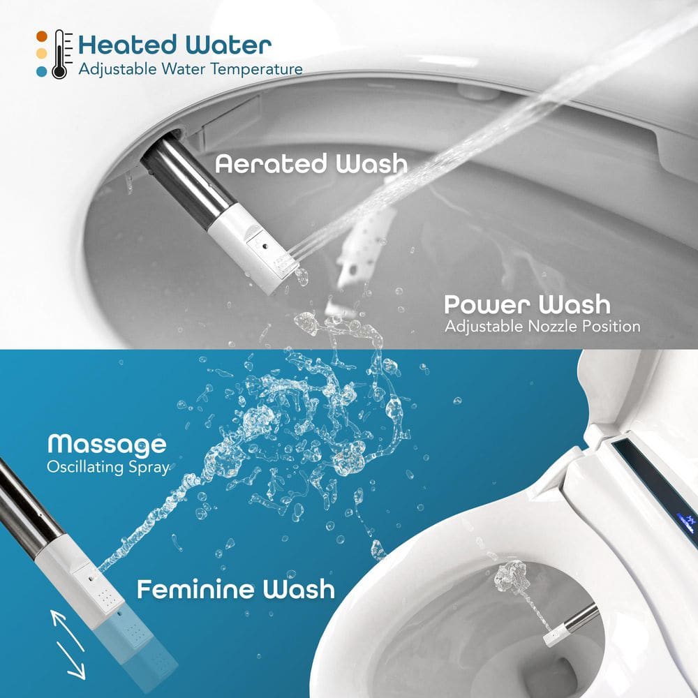 BidetMate 2000 Series White Heated Smart Toilet Seat with Remote