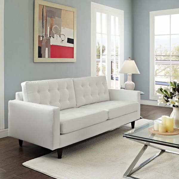 MODWAY Empress 84.5 in. White Faux Leather 4-Seater Tuxedo Sofa