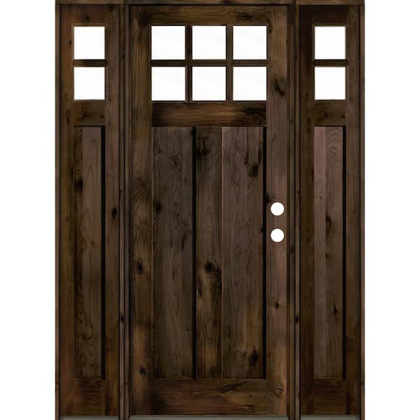 Krosswood Doors 64 in. x 96 in. Craftsman Alder Left-Hand/Inswing 10-Lite Clear Glass Black Stain Prehung Front Door with Sidelites