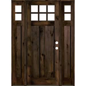 70 in. x 96 in. Craftsman Knotty Alder Left-Hand/Inswing Clear Glass Black Stain Prehung Front Door with Sidelites