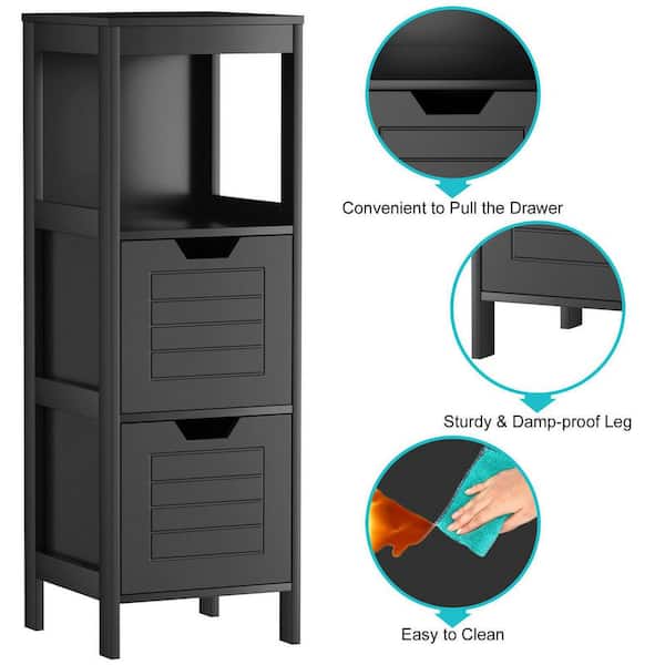 ANGELES HOME 12 in. W x 12 in. D x 35 in. H Black Bathroom Wooden Floor Linen Cabinet with 2-Drawers